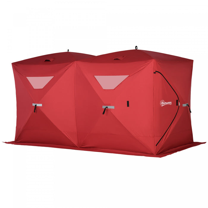 Outsunny 5-8 Person Pop-up Ice Fishing Shelter Tent, Red