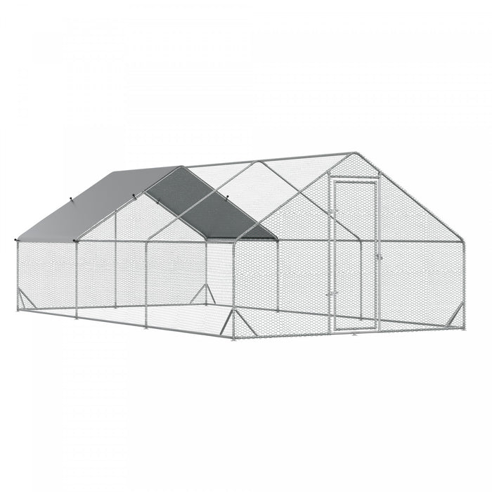 Pawhut Metal Chicken Coop, Walk-in Large Chicken Run, Poultry Cage For Backyard Hen, Duck, Rabbit With Water- And Uv-protection Cover, For 12-18 Chickens, 9.8' X 19.7' X 6.6'
