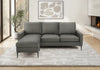 Upholstered Chaise Sofa Lounger, 85" Wide, Dark Grey Leather Look, Black Metal Legs Sofa | Sofa Chaise Longue Rembourre, 85" De Large, Aspect Cuir Gris Fonce, Pieds En Metal Noir