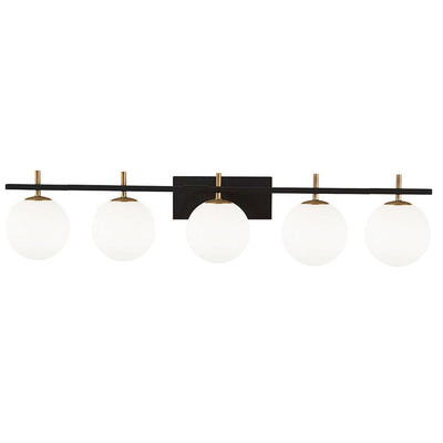 Dainolite Vivaldi 5 Light Vanity Light Matte Black/Aged Brass Lamp|Lumière de coiffeuse Vivaldi de Dainolite avec fini noir mat et laiton vieilli, et 5 ampoules