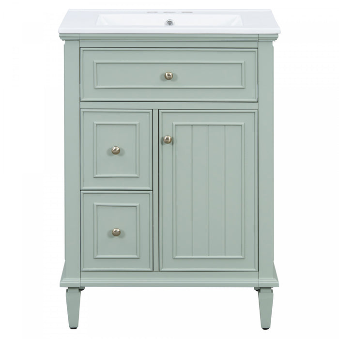 Vivo 24 Inch Single Sink Bathroom Vanity with Flip Drawer and Solid Wood Legs, Green