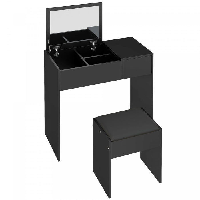 HOMCOM Vanity Set with Mirror and Cushioned Stool for Bedroom