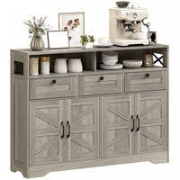 HOMCOM Sideboard, Buffet Cabinet with 4 Barn Doors and 3 Drawers Grey
