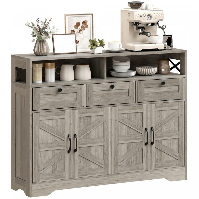 HOMCOM Sideboard, Buffet Cabinet with 4 Barn Doors and 3 Drawers Grey