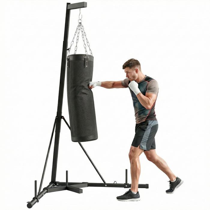 Soozier 72.8\"-90.9\" Adjustable Punching Bag Stand with Sandbag, Black