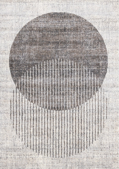 Solace Soft Low-Pile Grey White Merging Circles Area Rug - 6'7" x 9'6"|Carpette à poil court doux Solace grise et blanche à motif de cercles qui fusionnent - 6 pi 7 po x 9 pi 6 po