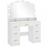 HOMCOM Vanity Desk with Lighted Mirror Makeup Vanity with 7 Drawers White