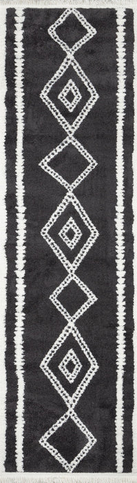 Zelda Contemporary 2'3\" x 7'6\" Runner Rug in Black Indoor Area Rug