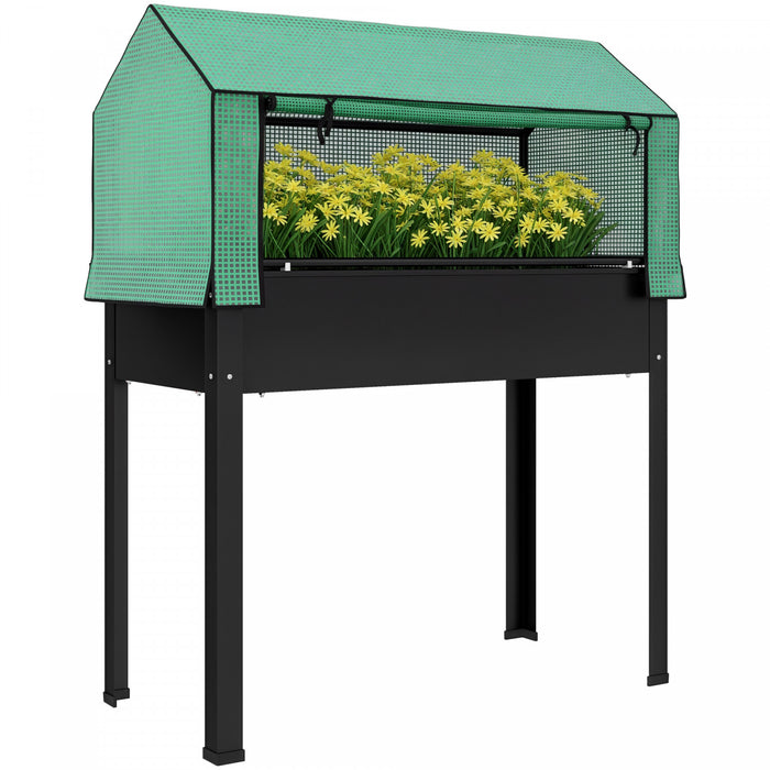 Outsunny Raised Garden Bed Planter with PE Greenhouse Cover, Black