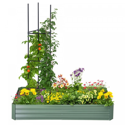 Outsunny Raised Garden Bed with 2 Trellis Tomato Cages, Light Green