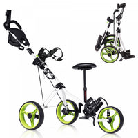 Costway Foldable 3 Wheel Push Pull Golf Club Cart Trolley W/ Seat Scoreboard Bag Swivel