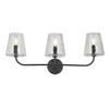 Dainolite Eleanor 3 Light Vanity Light Matte Black Clear Hammered Glass Lamp|Lumière de coiffeuse Eleanor de Dainolite en verre martelé transparent, avec fini noir mat et 3 ampoules