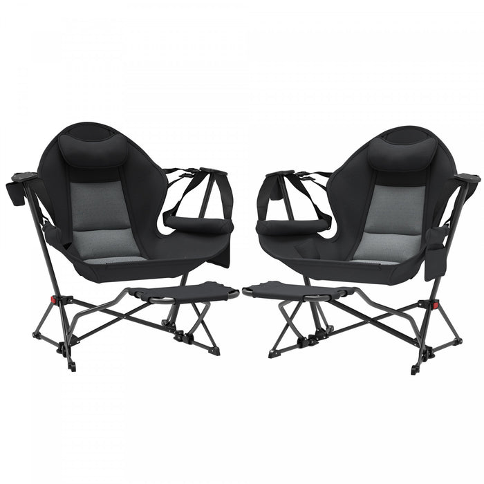 Outsunny Hammock Camping Chair Set Of 2 With Adjustable Back, Cup Holder
