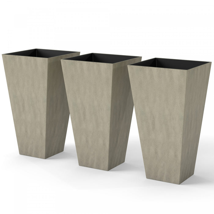 Outsunny 28\" Tall Plastic Planters, Set of 3 Garden Flower Pots, Mixed Grey