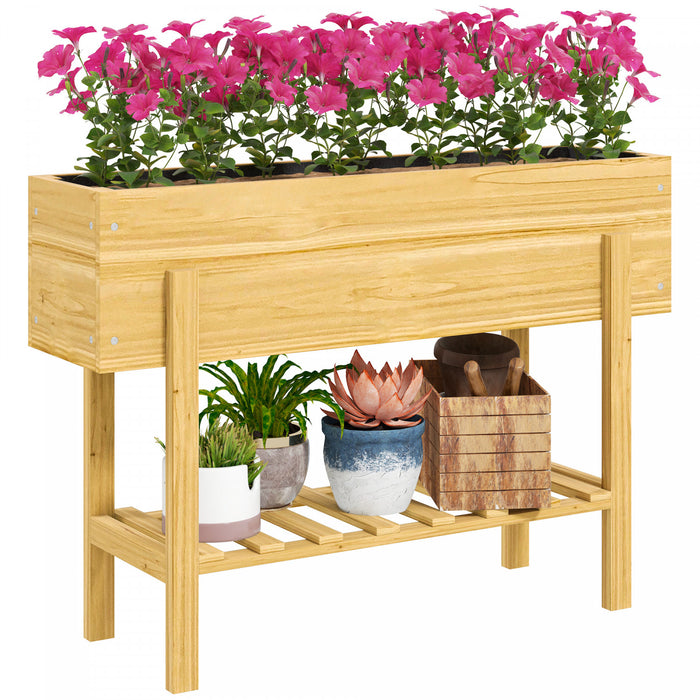 Outsunny Raised Garden Bed, Planter Box W/storage Shelf, Natural Wood