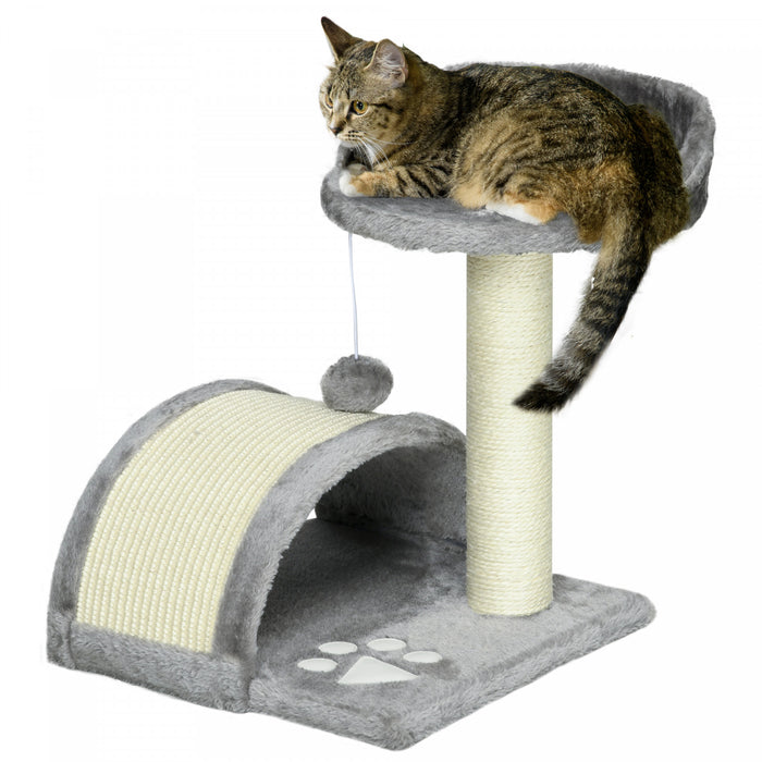 Pawhut 18\" Cat Scratching Tree Kitty House Kitten Activity Centre Pet Bed Post Furniture With Hanging Toy (grey)