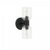 Dainolite Vienna 2 Light Incandescent Wall Sconce Matte Black Clear Ribbed Glass Lamp|Applique murale Vienna de Dainolite en verre côtelé transparent, avec fini noir mat et 2 ampoules incandescentes