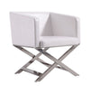 Manhattan Comfort Hollywood Polished Chrome Faux Leather Lounge Accent Chair - White|Fauteuil d’appoint de détente Hollywood de Manhattan Comfort en chrome poli et en similicuir - blanc