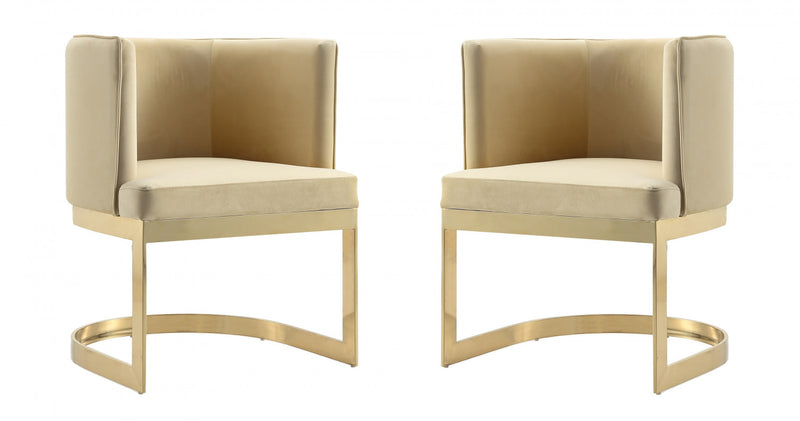 Aura Modern Velvet Metal Dining Chair in Sand - Set of 2