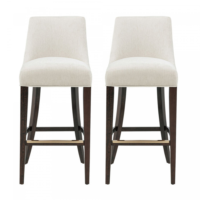 Beever Modern Chenille Wood Upholstered Barstool in Cream - Set of 2 Bar Stool