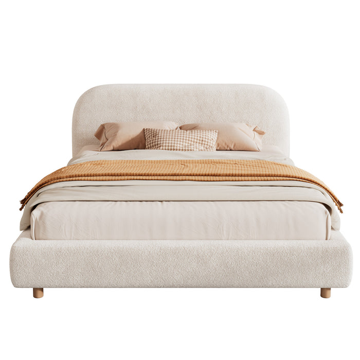 Laurel Ottoman Hydraulic Lift Storage Platform Bed with Boucle Upholstered and Hidden Under-White 