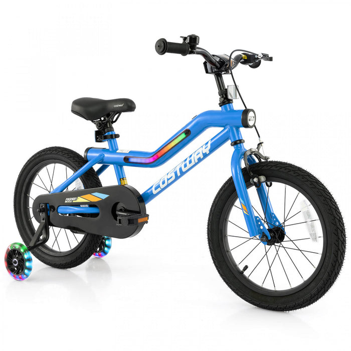 Costway 16\" Led Lighted Kids Bike With Adjustable Seat Coaster Brake Training Wheels Blue