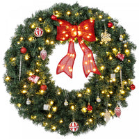 HOMCOM 36 Inch Pre-Lit Christmas Wreath, Artificial Xmas Wreath, Green