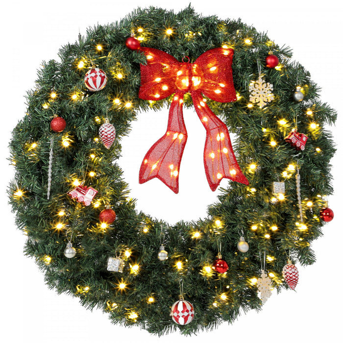 HOMCOM 36 Inch Pre-Lit Christmas Wreath, Artificial Xmas Wreath, Green