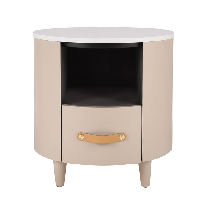 Olivia Modern Curved Design Round Nightstand with Storage Drawer,Haiki