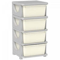 Qaba Kids Toy Storage Organizer With 4 Plastic Bins, 4 Tier Drawer Chest Utility For Kids Bedroom Nursery Kindergarten Living Room For Boys Girls Toddlers, Cream White