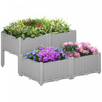 Outsunny 4-piece Elevated Flower Bed Vegetable Herb Planter Plastic Grey