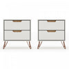Rockefeller Mid-Century Modern 20" Nightstand in Off White (2-Drawer) - Set of 2 | Table de nuit Rockefeller Mid-Century Modern 20" en blanc casse (2 tiroirs) - Lot de 2