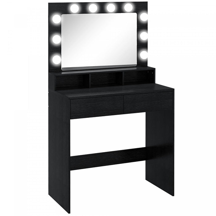 HOMCOM Vanity Table with LED Mirror, Makeup Desk with 2 Drawers, Black