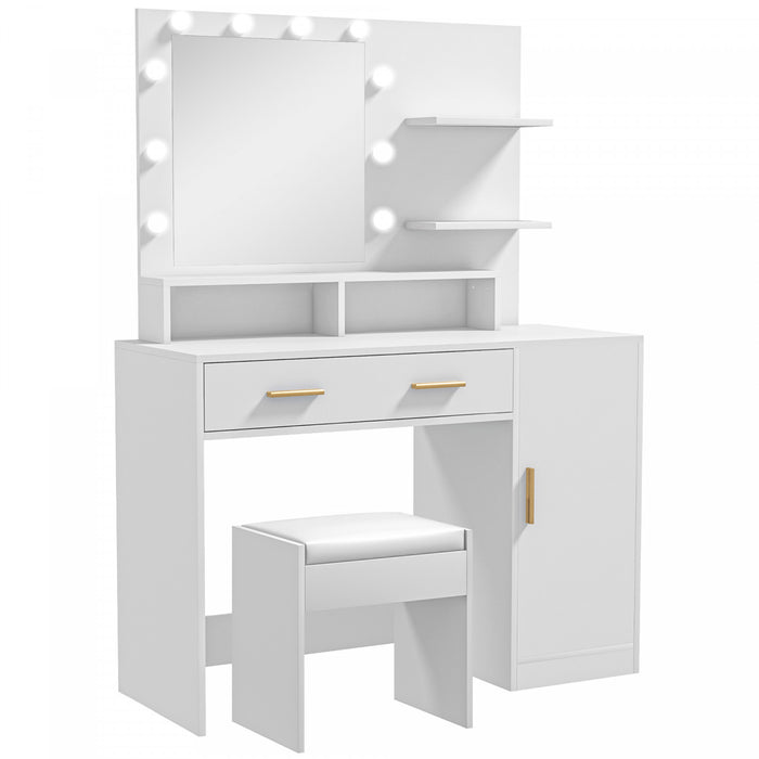 HOMCOM Vanity Table Set, Makeup Table with Stool, LED Mirror and Storage
