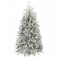 HOMCOM 6ft Prelit Christmas Tree, Flocked Xmas Tree, Green and White