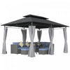 Outsunny 10' x 13' Double Roof Patio Gazebo With Curtains, Dark Grey