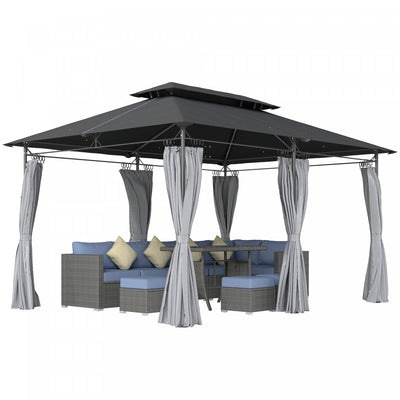 Outsunny 10' x 13' Double Roof Patio Gazebo With Curtains, Dark Grey