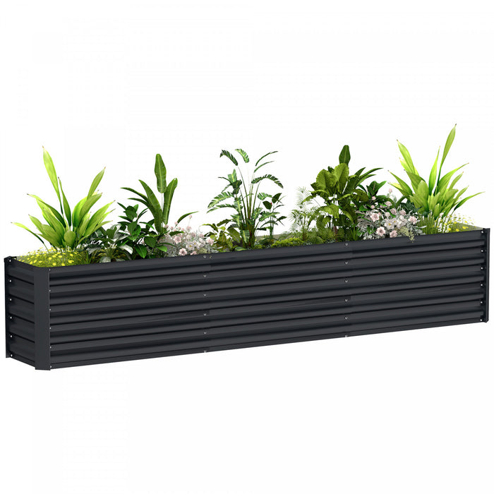 Outsunny 8x1.3x1.5ft Galvanized Raised Garden Bed, Open Bottom, Dark Grey