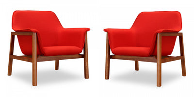 Miller Mid-Century Modern Linen Weave Accent Armchair in Burnt Orange - Set of 2 | Fauteuil d’appoint Miller style milieu du siecle en tissu lin orange brule – Lot de 2