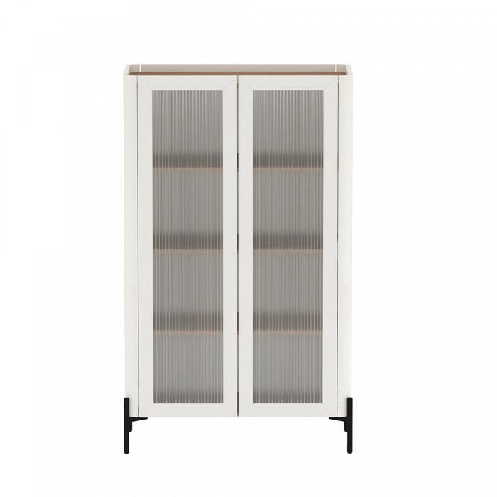 Abbey Modern 32\" Tempered Glass Bookcase Cabinet in Maple and Off White (4-Shelf)