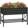 Outsunny Galvanized Raised Garden Bed with Legs and Storage Shelf, Black