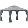 Outsunny 10x13ft Garden Gazebo Double-tiered With Curtain Outdoor Shelter Backyard Canopy Grey|Outsunny 10x13ft Tonnelle De Jardin A Deux Niveaux Avec Rideau Abri D'exterieur Auvent D'arriere-cou
