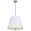 Dainolite Preston 4 Light Pendant 19" Dia Aged Brass White Fabric Shade Lamp|Luminaire suspendu Preston de Dainolite de 19 po de diamètre avec abat-jour en tissu blanc, fini laiton vieilli et 4 ampoules