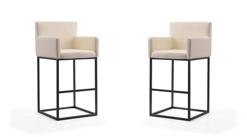 Ambassador Mid-Century Modern Metal Upholstered Barstool in Cream - Set of 2 Bar Stool