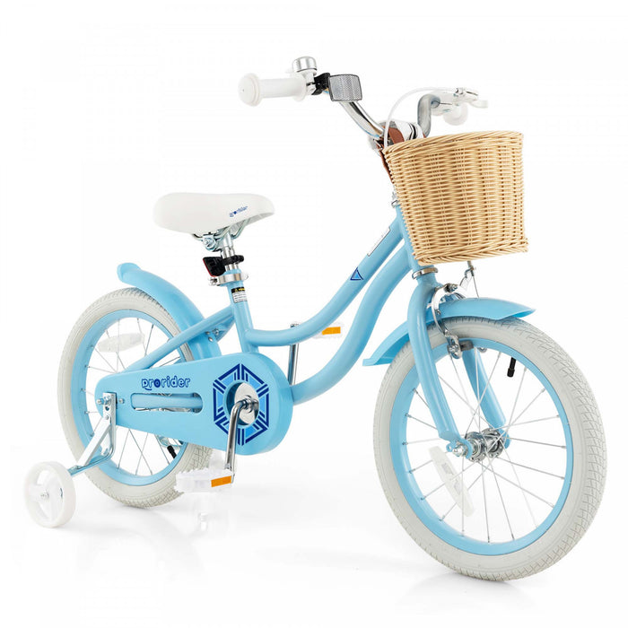 Prorider 16\" Kid's Bike With Training Wheels Adjustable Handlebar Seat Handbrake Blue