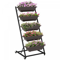 Outsunny 5-tier Vertical Raised Garden Bed With 5 Planter Boxes, Wheels, Outdoor Plant Stand Grow Co