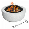 Outsunny 24" Outdoor Fire Pit With Stone Effect, Wood-burning Firepit Fireplace With Spark Screen An|Outsunny Foyer D'exterieur 24" Avec Effet Pierre, Foyer Au Bois Avec Pare-etincelles Et Tisonnier Po