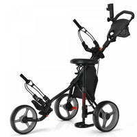 Goplus Folding 3 Wheels Golf Push Cart W/seat Scoreboard Adjustable Handle Grey