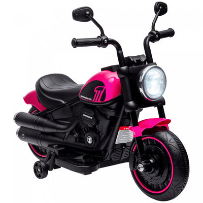 Aosom Kids Motorcycle, 6v Electric Motorcycle With Training Wheels, Foot Pedal, Headlight, Music, Forward/reverse, Single-button Start, Toddler Ride On Toy For 18+ Months, Pink