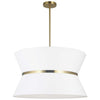 Dainolite Caterine 4 Light Pendant 24" Dia Aged Brass Finish Gold Ring/White Shade Lamp|Luminaire suspendu Caterine de Dainolite de 24 po de diamètre, avec abat-jour blanc, anneau argenté, fini laiton vieilli et 4 ampoules
